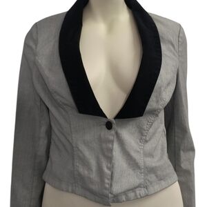 Rock Republic Gray Cropped Blazer Black Trim Fitted Jacket